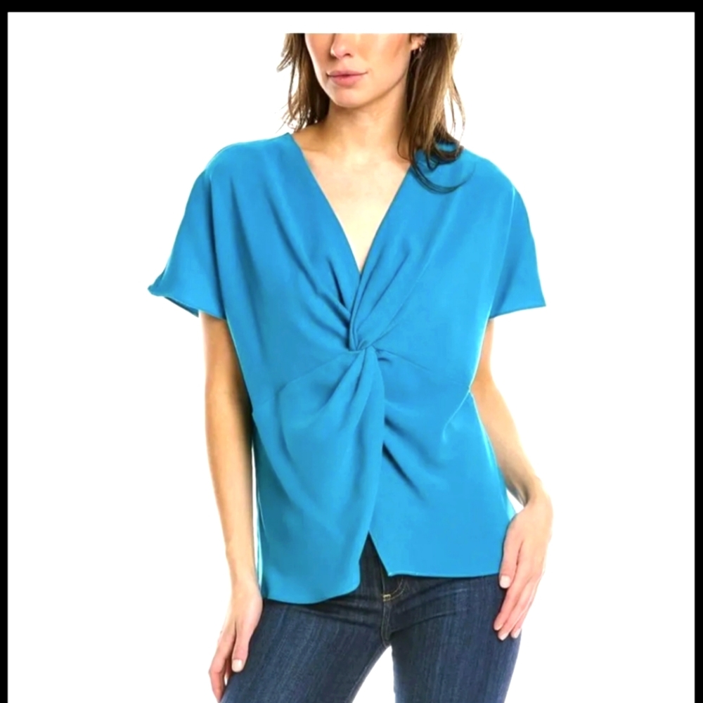Trina Turk Blue Twist Front Top Blouse NWT